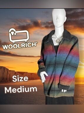 VINTAGE Woolrich Southwestern, Aztec Sarape 17165 Rainbow Wool Barn Coat Sz Med